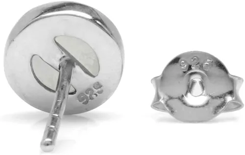 Vista 4 de Silvershake Aretes redondos de plata de ley 925 con incrustaciones de piedras de cabujón de 0.236 in, joyería para mujeres o adolescentes