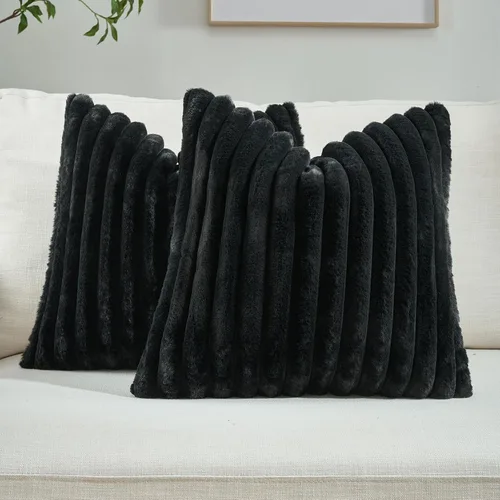 Vista 18 de FUTEI Pack of 2 Faux Fur Throw Pillow Covers 20x20 Inch, Navy Blue Azul marino