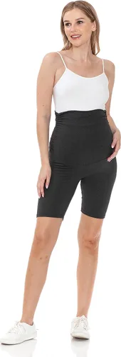 Vista 6 de Leggings Depot Pantalones cortos de maternidad con cintura lateral fruncida para mujer, pantalones cortos sobre el vientre