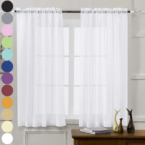 Vista 115 de MYSTIC-HOME Juego de cortinas de niveles transparentes blancas para cocina de 24 pulgadas de largo, tratamiento de cortinas para ventanas pequeñas