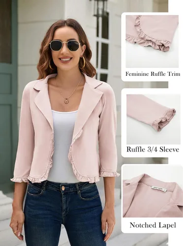 Vista 4 de GRACE KARIN Chaqueta de trabajo para mujer, estilo casual, con abertura frontal, de manga corta, de algodón