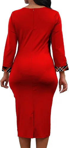 Vista 2 de Vestido para mujer, vestidos de iglesia para trabajo, negocios, entallado, manga dividida, cuello redondo, vestidos de lápiz florales