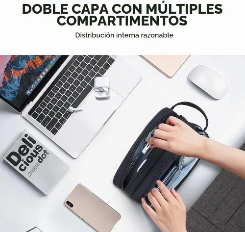 Vista 8 de Teskyer Bolsa organizadora de cables, organizador de accesorios electrónicos de viaje, bolsa de tecnología portátil para cargadores de teléfono