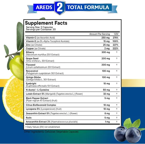 Vista 5 de NEW AGE Vitaminas para la salud ocular con arándano, luteína y zeaxantina, licopeno, resveratrol, semillas de uva, astaxantina, vitamina