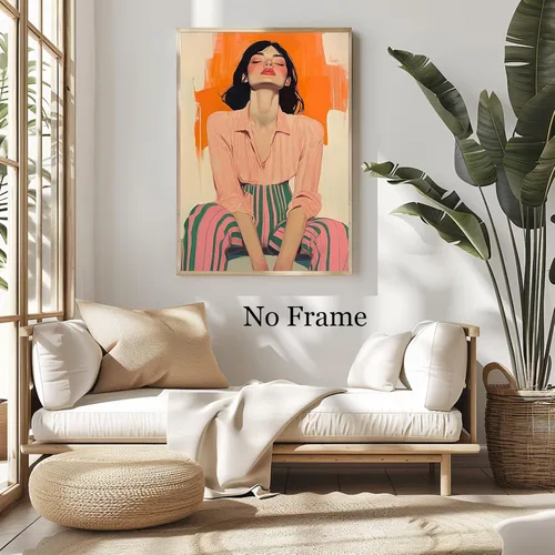 Vista 6 de Lienzo de mujer bohemio con impresiones femeninas, cuadro abstracto de niña, pintura moderna abstracta estética, arte de pared afroamericano