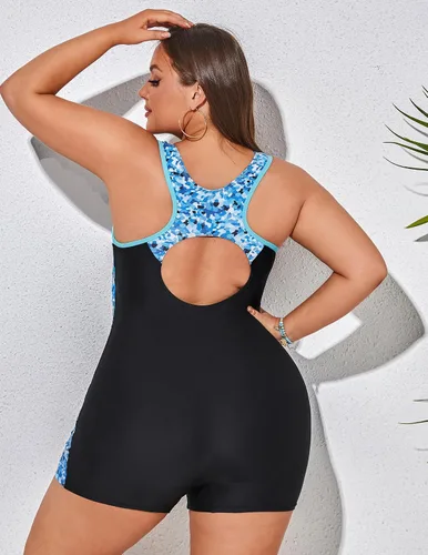 Vista 5 de Hanna Nikole Traje de baño deportivo Boyleg de una pieza para mujer, talla grande, cobertura completa, traje de baño de entrenamiento con espalda