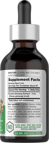 Vista 2 de Horbäach Ginseng rojo coreano Extracto líquido de 2 onzas líquidas Panax Ginseng Suplemento vegetariano, sin OMG, sin gluten