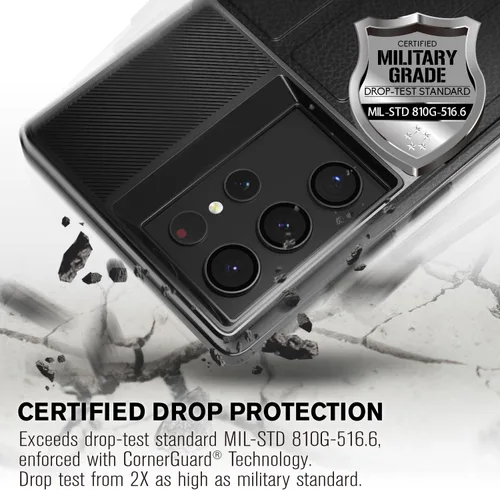 Vista 5 de VENA Funda tipo cartera compatible con Samsung Galaxy S22 Ultra (2022), vCommute (protección contra caídas de grado militar), funda de cuero