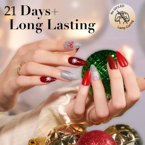 Vista 7 de AZUREBEAUTY - Juego de uñas en polvo para inmersión, rojo navideño, borgoña, rosa, baya, brillo, blanco, plata, purpurina, 6 colores, kit