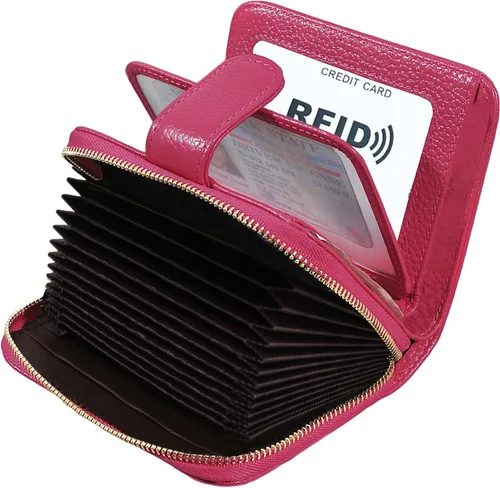Vista 8 de Beurlike billetera de cuero, con tarjetero con bloqueo RFID, organizador, billetera segura para mujer