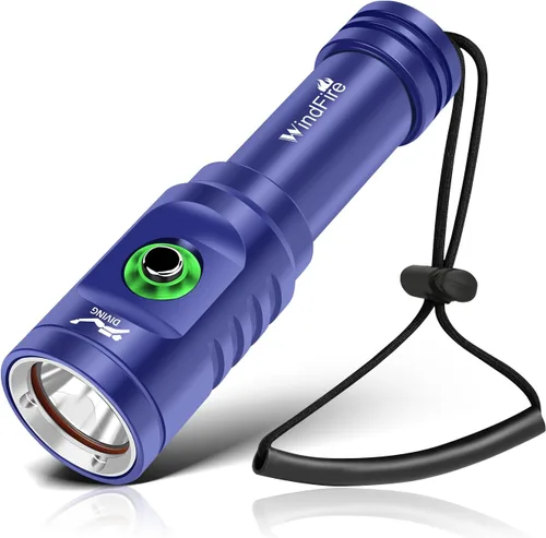 Vista 8 de Linterna de buceo WindFire, linterna impermeable para buceo 262 pies bajo el agua, linterna recargable para snorkel con 4 modos y indicador