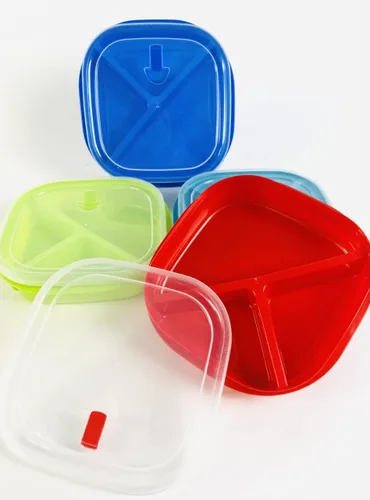 Vista 2 de Juego de 4 recipientes de almacenamiento de alimentos para microondas, caja de preparación de comidas, cajas Bento - 3 secciones / compartimentos