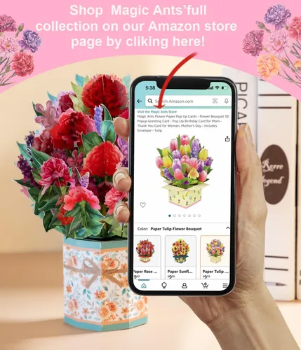 Vista 7 de Tarjeta emergente 3D floral colorida, tarjeta de felicitación de primavera para el día de la madre, Pascua, cumpleaños o aniversarios, tarjeta
