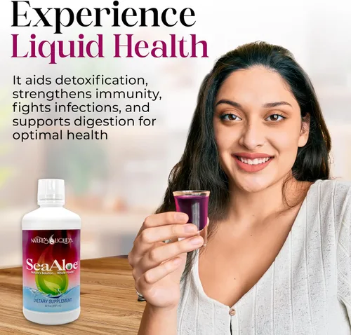 Vista 3 de Nature's Liquids - Elixir oceánico de jugo de aloe vera, mezcla botánica patentada para tiroides, digestión y apoyo inmunológico, 32 onzas