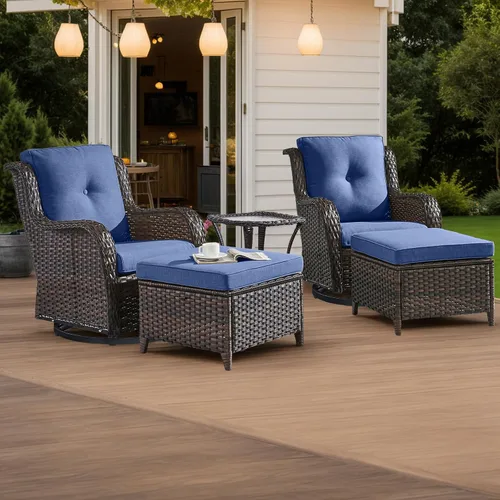 Vista 106 de HUMMUH Juego de 2 Sillas Giratorias Mecedoras de Mimbre para Patio Exterior, Juego de Muebles de Sillas Mecedoras de Ratán (Marrón, Azul) 50,000