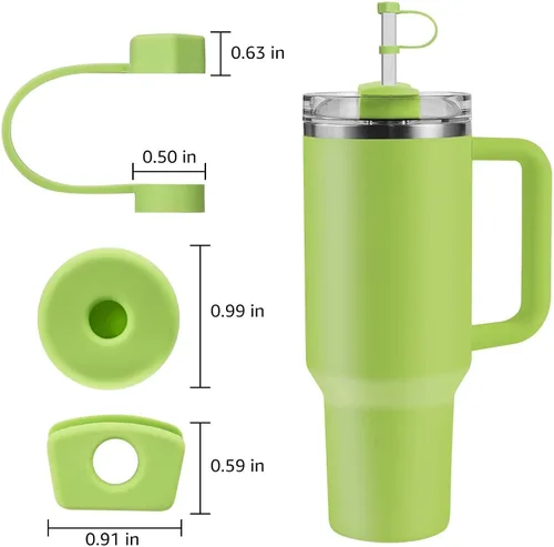 Vista 2 de Linsaner Juego de adornos de silicona para popotes Stanley, 2.0, vasos de 30 oz/40 onzas con cubierta para popote Stanley, eucalipto (paquete de 1)