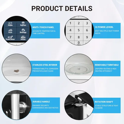Vista 4 de Smad 0.7 pies cúbicos Horno de microondas pequeño para espacios pequeños, microondas mini con 6 menús automáticos y bloqueo para niños, horno