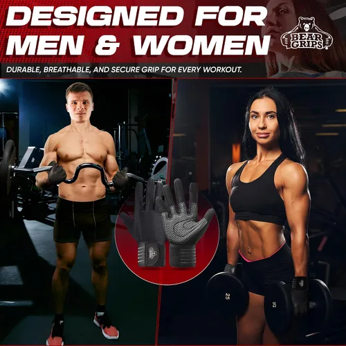 Vista 6 de Bear Grips Guantes de levantamiento de pesas para hombres y mujeres Guantes de levantamiento de medio dedo Guantes de entrenamiento de dedo dedo