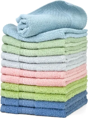 Vista 12 de Cleanbear Paquete de 12 paños de baño 100 % algodón, 13 x 13 pulgadas, 12 colores surtidos (multicolor, 12)