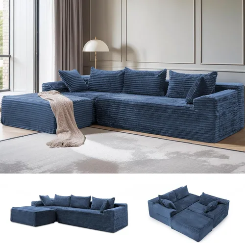 Vista 9 de Korser Sofás deshuesados para sala de estar, sofá de nube seccional con otomano, sofá en forma de L con asiento profundo de pana mullido y cómodo