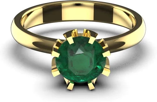 Vista 4 de Anillo solitario redondo de esmeralda natural en oro de 14 quilates, anillo de boda, anillo de aniversario
