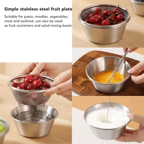 Vista 6 de Juego de cuencos de colador de acero inoxidable, cuencos para mezclar tazón de lavado de arroz, colador de alimentos, cesta de lavado de frutas
