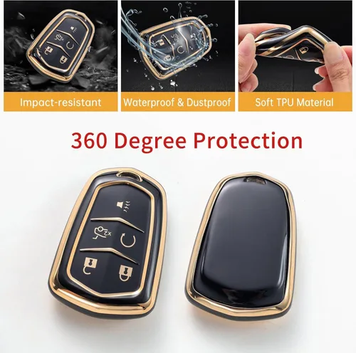 Vista 4 de Gematay Funda para llavero Cadillac, carcasa protectora para llave de coche para Cadillac Escalade CTS SRX XT5 ATS STS CT6 con 5 botones de arranque