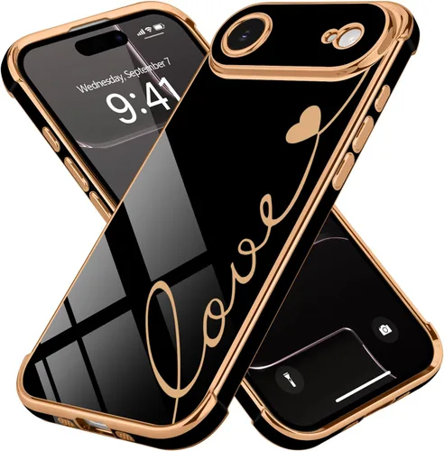 Vista 39 de LCHULLE Funda compatible con iPhone 12 para mujeres y niñas, bonito diseño de corazón de amor con enchapado de lujo, cubierta de TPU suave a prueba