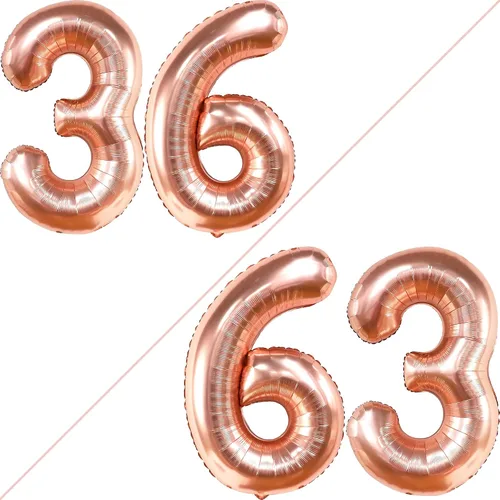 Vista 2 de KatchOn, Globos de oro rosa con el número 36, gigantes, 40 pulgadas, globos de aluminio de oro rosa con el número 36, decoraciones de feliz