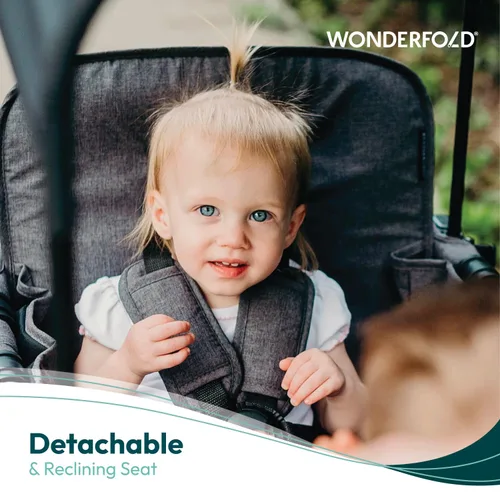Vista 4 de WonderFold W2 Elite Cochecito Wagon, marco de acero, 2 plazas, gris