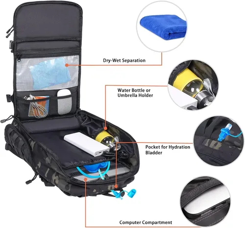 Vista 2 de MOSISO Mochila táctica de 30L, mochila militar de 3 días, mochila de asalto al aire libre, senderismo, caza, pesca, camping, entrenamiento, bolsa