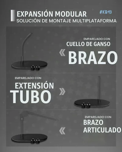 Vista 4 de Base de soporte de micrófono de perfil bajo KB49, rosca 5/8-27, adaptadores