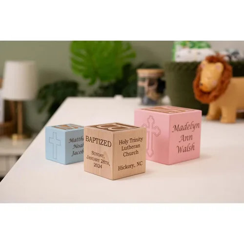 Vista 6 de Palmetto Wood Shop Cuadro de Bautizo/Dedicación/Bautismo para Bebé en Bloque - Regalos de Bautizo Grabados Láser para Bebés, Padres y Familiares