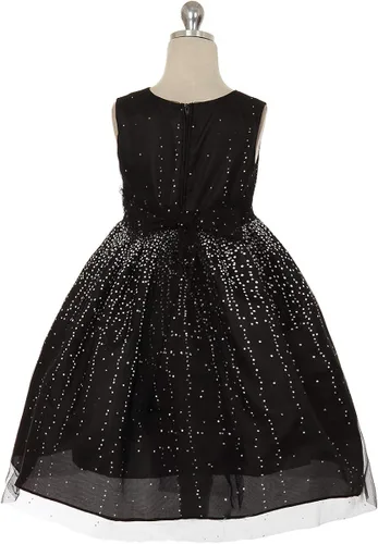 Vista 2 de Lito's Children's Wear Vestido de vacaciones de lentejuelas negras con banda de flores de terciopelo (negro, 2), Negro