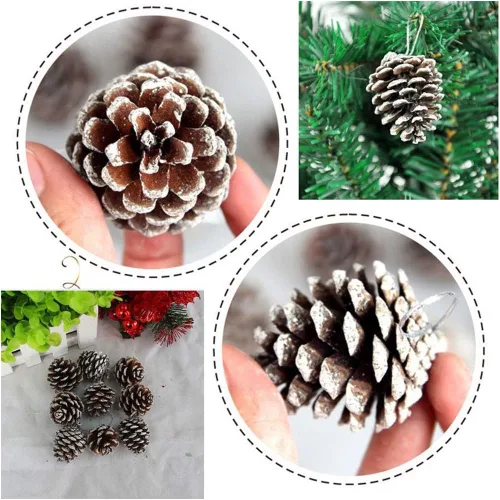 Vista 6 de Yahpetes 24 conos de pino de Navidad de 1.96 pulgadas con punta de nieve natural, decoraciones de piñas rústicas de Navidad para decoración y diseño
