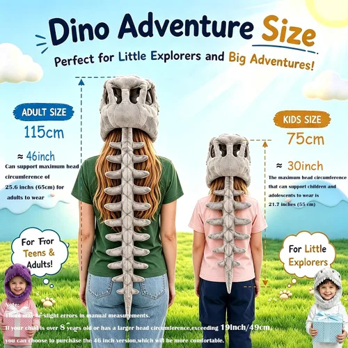 Vista 4 de Disfraz de peluche de esqueleto de dinosaurio para niños o adultos gris