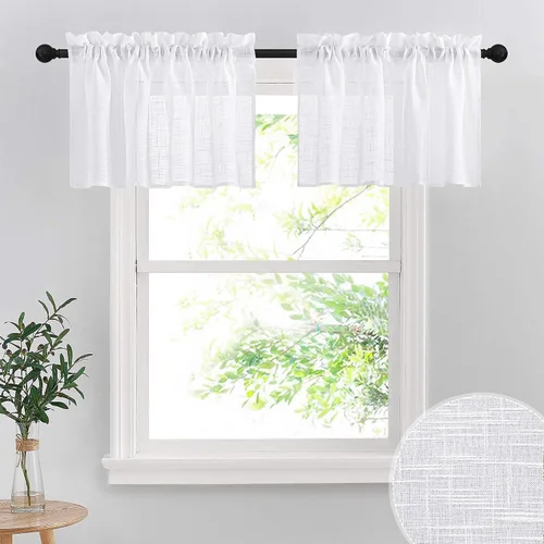 Vista 39 de RYB HOME - Cortinas de café de 24 pulgadas de largo, cortinas cortas de lino traslúcidas para ventana pequeña, cortina de media privacidad con Angora