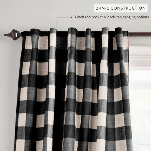 Vista 3 de Elrene Home Fashions Farmhouse Living Grainger Buffalo - Cortina opaca con diseño a cuadros para ventana, cortina para sala de estar y dormitorio