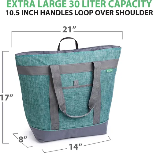 Vista 7 de Bolsa térmica térmica Jumbo (paquete de 2 unidades, carbón, verde) con aislamiento térmico HD, enfriador suave plegable de alta calidad, es una