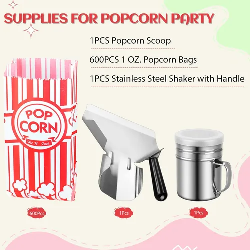 Vista 2 de Essenya 102 bolsas de palomitas de maíz con pala de palomitas y salero, bolsas pequeñas de maíz de 1 onza, bolsas de palomitas de maíz, porciones