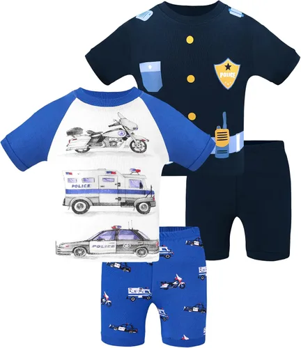 Vista 22 de DAUGHTER QUEEN - Pijama para niños de 4 piezas, conjunto corto 100 % algodón, talla 18 meses-12 años Soft, Breathable, Lightweight, Comfortable