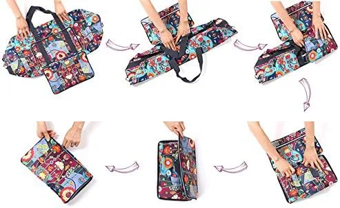 Vista 4 de Bolsa de viaje plegable grande para las mujeres del hospital bolso lindo floral bolso de hombro semanal durante la noche llevar en la bolsa