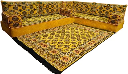 Vista 24 de arabicsofa Juego de asientos Jalsa en forma de L – Majlis árabe hecho a mano con almohadas de respaldo
