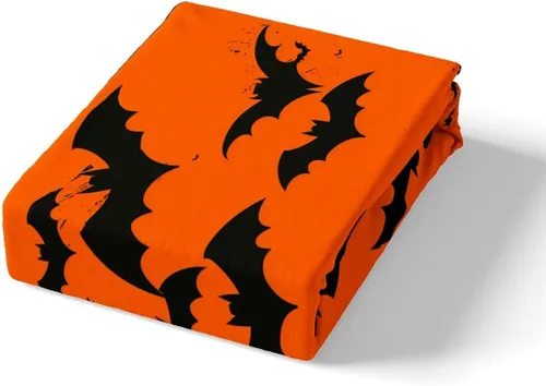 Vista 4 de Funda de edredón con diseño de murciélago, juego de ropa de cama de murciélago negro y naranja, funda de edredón temática de Halloween