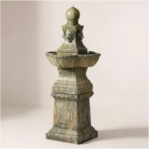 Vista 2 de Royal Lion - Fuente italiana grande de 54 pulgadas de alto para exteriores, fuente de suelo de piedra sintética, pedestal alto, función de agua