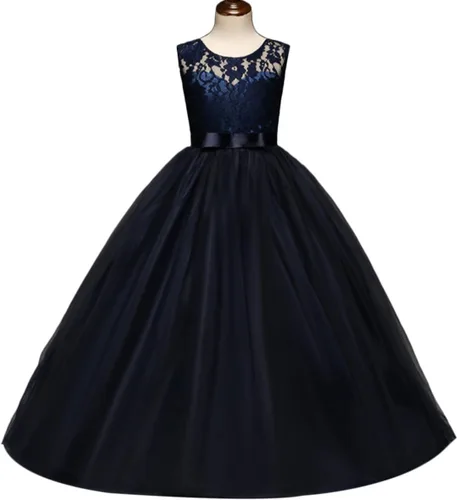 Vista 16 de Vestido Yaphyee largo, de princesa, con flores, formal, para boda, dama de honor, para fiesta, para niña