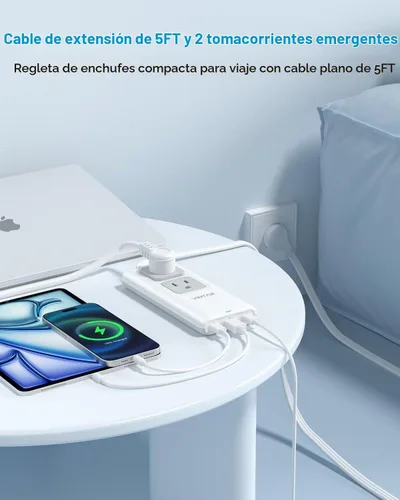 Vista 6 de Adaptador de enchufe de viaje europeo, adaptador de viaje universal VINTAR con cable de extensión de 5 pies, 2 salidas y 3 puertos USB, enchufe tipo