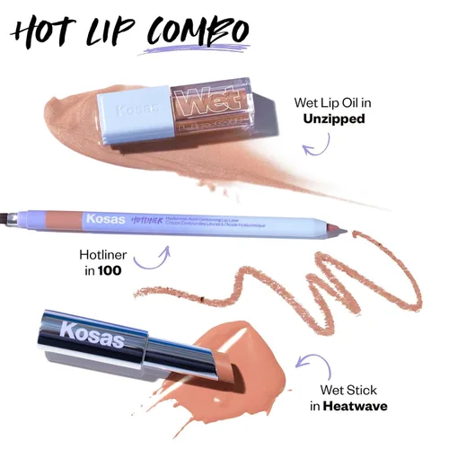 Vista 10 de Kosas Wet Lip Oil Gloss - Tratamiento hidratante y voluminizador de labios con ácido hialurónico y péptidos, acabado no pegajoso (sin abrir)