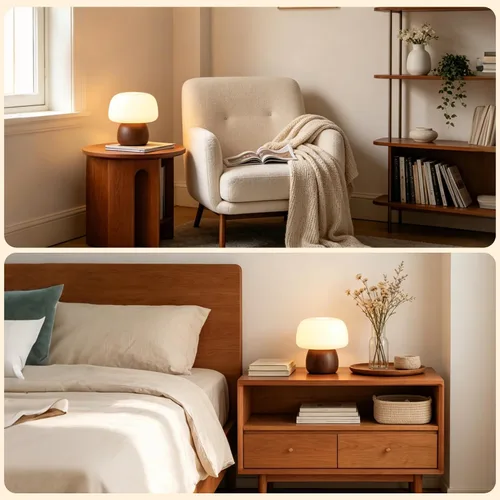 Vista 7 de Mid Century Modern Table Lamps for Bedroom Milky White Glass Mushroom Lamp