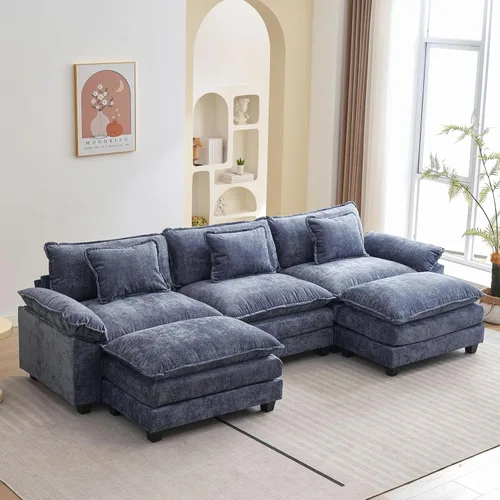 Vista 88 de Oprisen Sofá Seccional Modular, Cómodo Cloud Couch Sofá Seccional, Sofá Cama de Chenilla con Asiento Profundo con Almohadas Decorativas para Sala